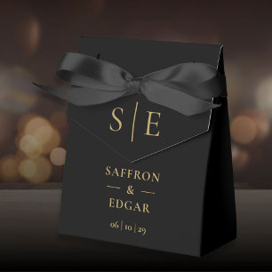 Elegantes Schwarz und Gold Monogramm Hochzeit Geschenkschachtel