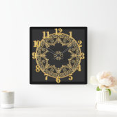 Elegantes Schwarz und Gold Quadratische Wanduhr (Zuhause)