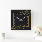 Elegantes Schwarz und Gold Quadratische Wanduhr (Zuhause)