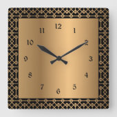 Elegantes Schwarz und Gold Quadratische Wanduhr (Vorderseite)