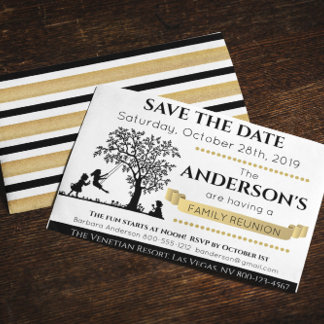 Elegantes Schwarz und Gold Save-the-Date Familient Einladung