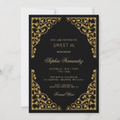 Elegantes Schwarz und Gold Sweet 16 Einladung (Vorderseite)