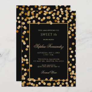 Elegantes Schwarz und Gold Sweet 16 Einladung