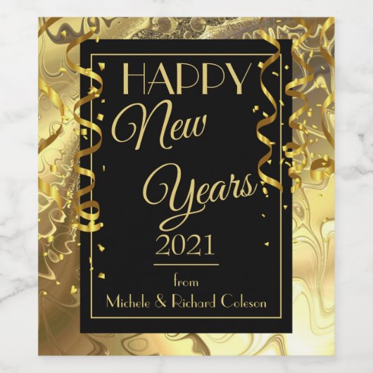 Elegantes Schwarz und Gold Weinetikett (Einzelnes Label)