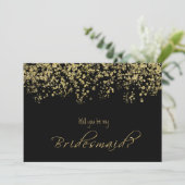 Elegantes Schwarz und Gold Werden Sie meine Brautj Einladung (Stehend Vorderseite)