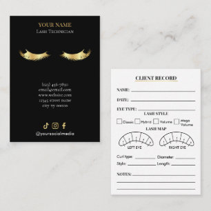Elegantes Schwarz- und Gold-Wimpern-Klienten-Formu Visitenkarte