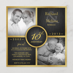 Elegantes Schwarz und Gold zum 10. Hochzeitstag-Ju Einladung