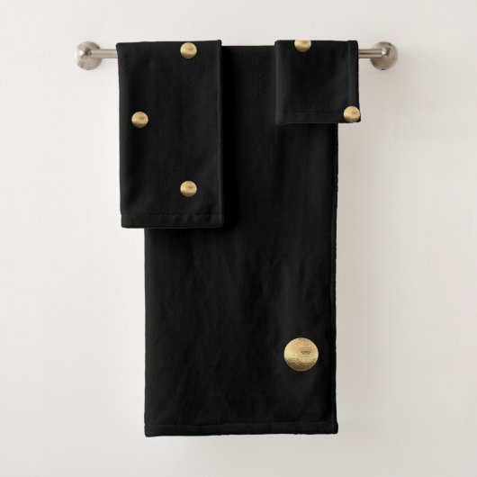 Elegantes Schwarz-und Goldblick-Tupfen-Muster Badhandtuch Set (Insitu)
