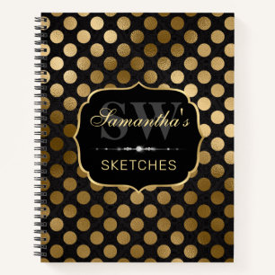 Elegantes Schwarz und Goldfolie-Punkte Skizzenbuch Notizblock