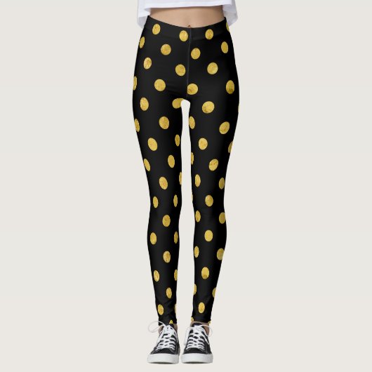 Elegantes Schwarz-und Goldfolien-Tupfen-Muster Leggings (Vorderseite)