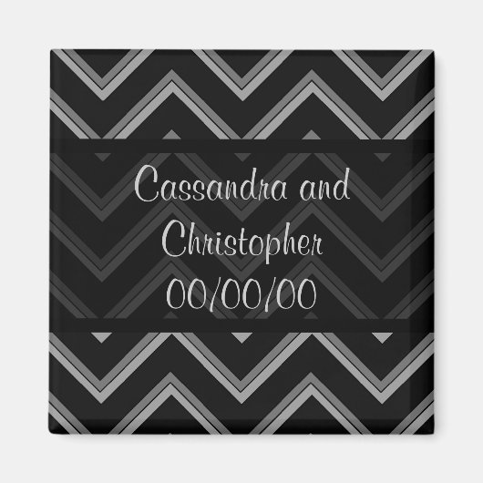 Elegantes Schwarz und Grau Save the Date Zickzack Magnet (Vorne)
