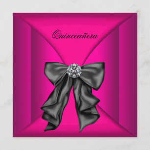 Elegantes Schwarz und Hot Pink Qiunceanera Einladung