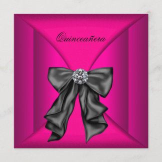 Elegantes Schwarz und Hot Pink Qiunceanera Einladung