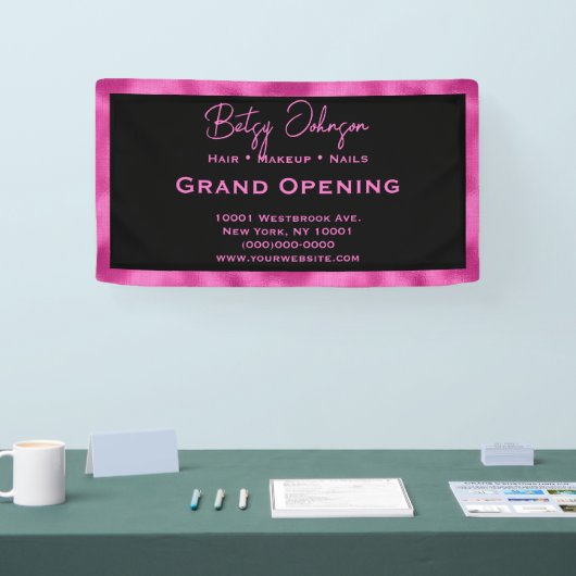 Elegantes Schwarz und Imitate Hot Pink Foil Busine Banner (Messe)