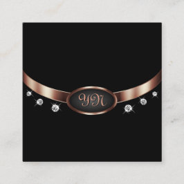 Elegantes Schwarz und Rose Gold mit Monogram Diamo Quadratische Visitenkarte