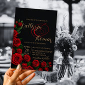 Elegantes Schwarz und Rote Rosen Einladung Hochzei