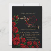 Elegantes Schwarz und Rote Rosen Einladung Hochzei (Vorderseite)