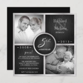 Elegantes Schwarz und Silber 5. Hochzeitstag Einladung (Vorne/Hinten)