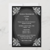Elegantes Schwarz und Silber 70. Geburtstag Einladung (Rückseite)