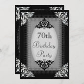 Elegantes Schwarz und Silber 70. Geburtstag Einladung (Vorne/Hinten)