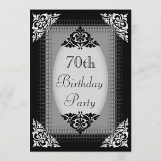 Elegantes Schwarz und Silber 70. Geburtstag Einladung