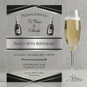 Elegantes Schwarz und Silber zum 50. Geburtstag fü Acryleinladungen