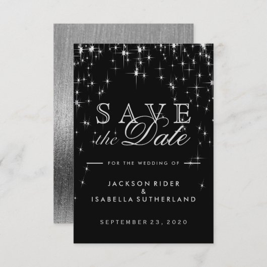 Elegantes Schwarz und Silberes Sternenhimmel - Sav Save The Date (Vorne/Hinten)