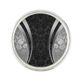 Elegantes Schwarz- und Silbergrau-Damaskus-Muster Anstecknadel
