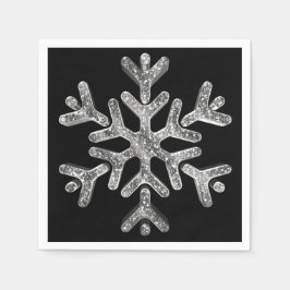 Elegantes Schwarz und Silver Snowflake Weihnachts- Serviette