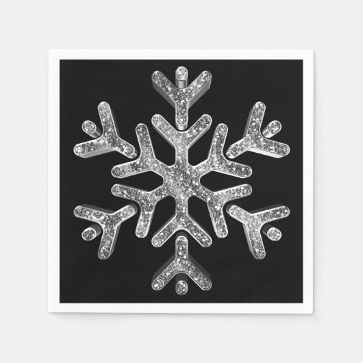 Elegantes Schwarz und Silver Snowflake Weihnachts- Serviette (Vorderseite)