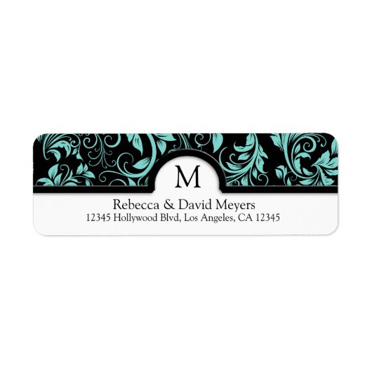Elegantes Schwarz und Türkisblau mit Monogramm (Vorne)