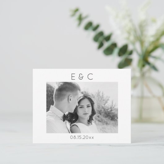Elegantes Schwarz und Weiß - Ihr Foto Save the Dat Ankündigungspostkarte (Stehend Vorderseite)