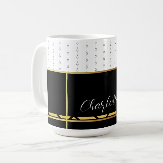 Elegantes Schwarz und Weiß mit Gold Kaffeetasse (Vorderseite Links)
