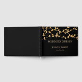 Elegantes Schwarz und Weiß mit goldenen Blätter Ho Gästebuch (Voll)