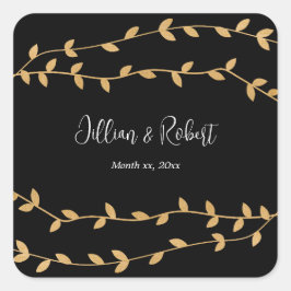 Elegantes Schwarz und Weiß mit goldenen Blätter Ho Quadratischer Aufkleber