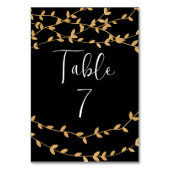 Elegantes Schwarz und Weiß mit goldenen Blätter Ho Tischnummer (Vorderseite)