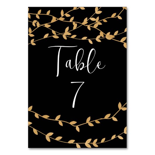 Elegantes Schwarz und Weiß mit goldenen Blätter Ho Tischnummer (Vorderseite)