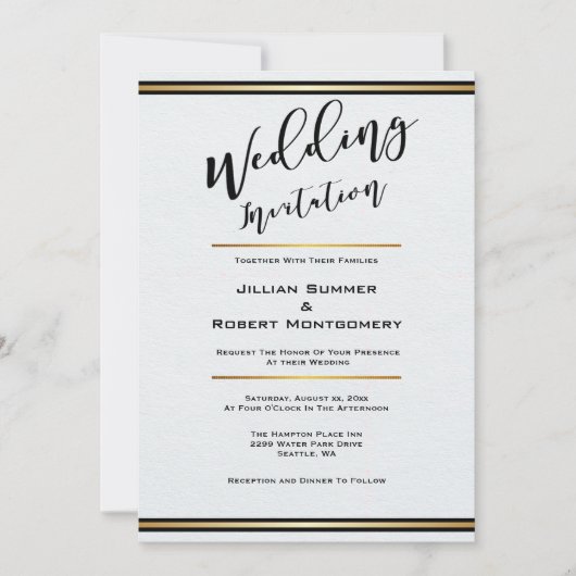 Elegantes Schwarz und Weiß mit goldener Hochzeit Einladung (Vorderseite)
