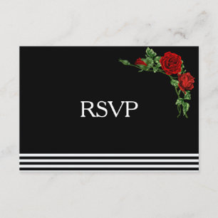 Elegantes Schwarz und Weiß mit Rote Rose UAWG RSVP Karte