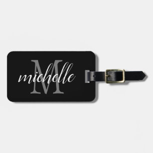 Elegantes Schwarz und Weiß   Modern Monogram Custo Gepäckanhänger