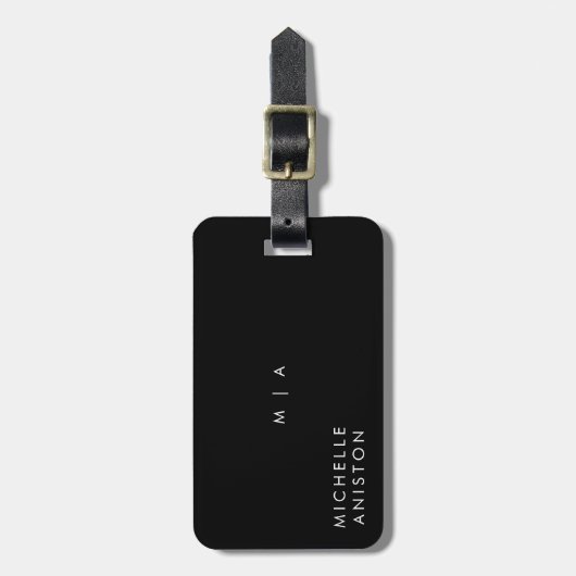 Elegantes Schwarz und Weiß | Modern Monogram Custo Gepäckanhänger (Vorderseite vertikal)