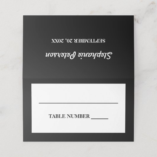 Elegantes Schwarz und Weiß Platzkarte (Außenseite Aufgefaltet)