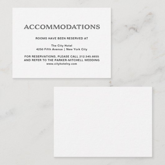 Elegantes Schwarz und Weiß | Unterkünfte Begleitkarte (Vorne/Hinten)