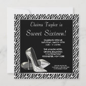 Elegantes Schwarz und Weiß Zebra Sweet 16 Party Einladung (Vorderseite)