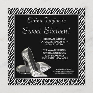 Elegantes Schwarz und Weiß Zebra Sweet 16 Party Einladung