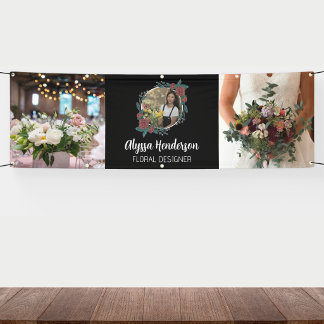 Elegantes Schwarz-Weiß-3-Foto-Logo-Blumen-Design Banner