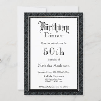 Elegantes Schwarz & Weiß 50. Geburtstag Abendessen Einladung