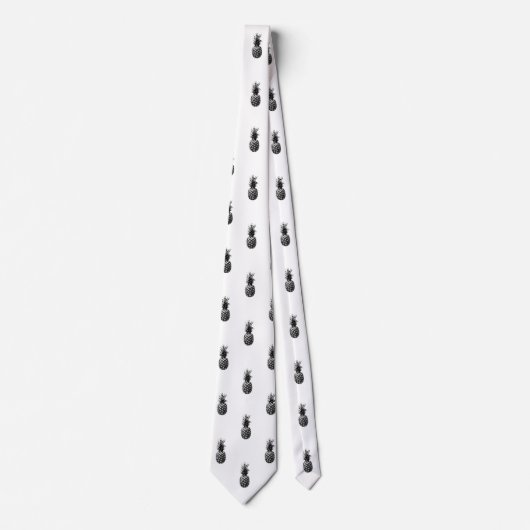 Elegantes Schwarz-Weiß-Ananas-Muster Krawatte (Vorderseite)