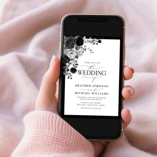 Elegantes Schwarz-Weiß-Aquarellschrift Einladung