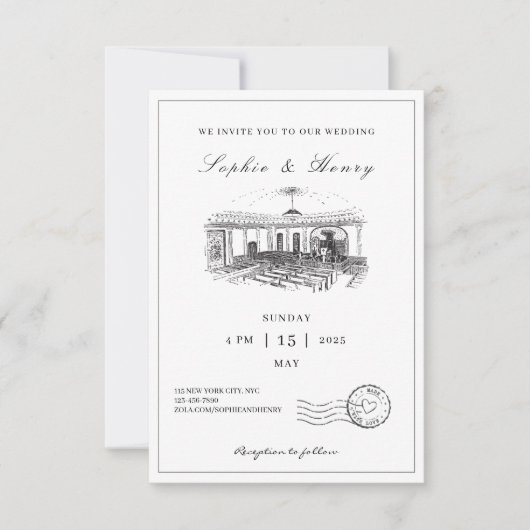 Elegantes Schwarz & Weiß auf einer Hochzeit Einladung (Vorderseite)